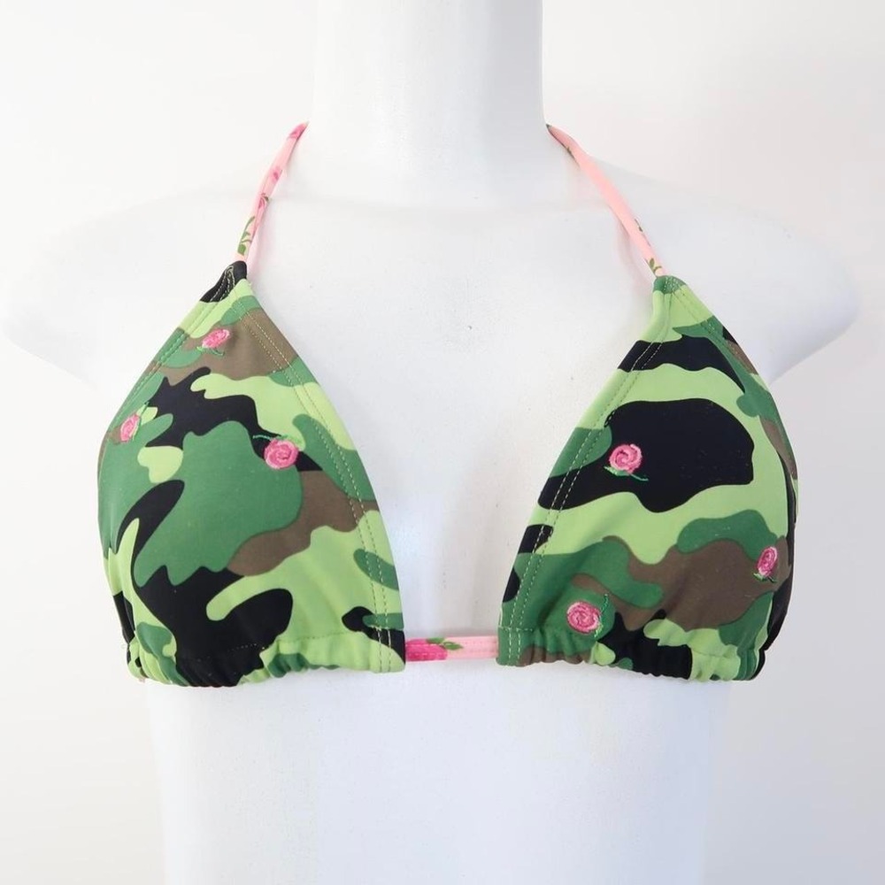 y2k camo rose embroidered bikini top string